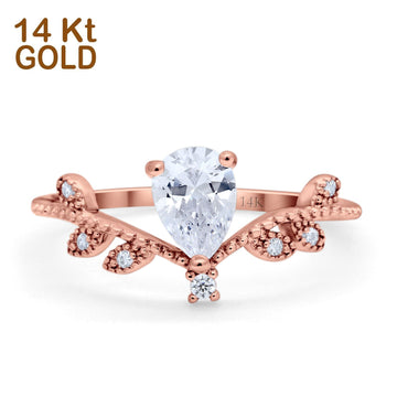 14K Rose Gold Chevron Midi V Style Teardrop Pear Cubic Zirconia Engagement Ring Wholesale
